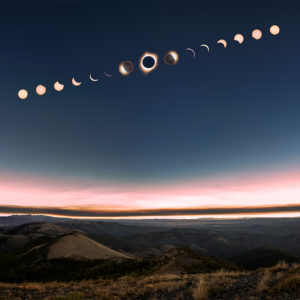 progression of a solar eclipse phases seen from fields peak in Oregon